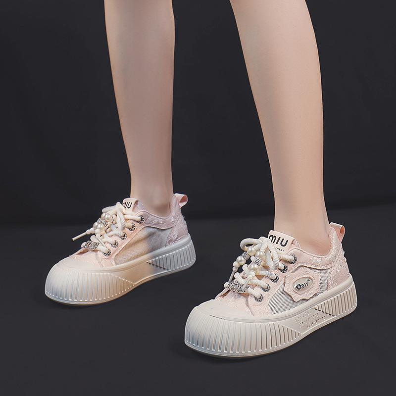 Platform Mesh Shoes Women's Mesh Breathable White Shoes New Summer Thin Student Sports Casual Borad Shoes Children