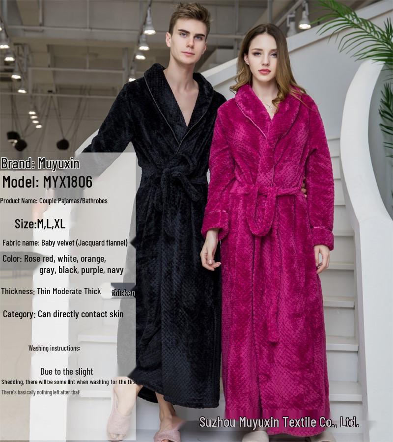 Women's and Men's Thick Flannel Morning Robe for Autumn/Winter Home Wear