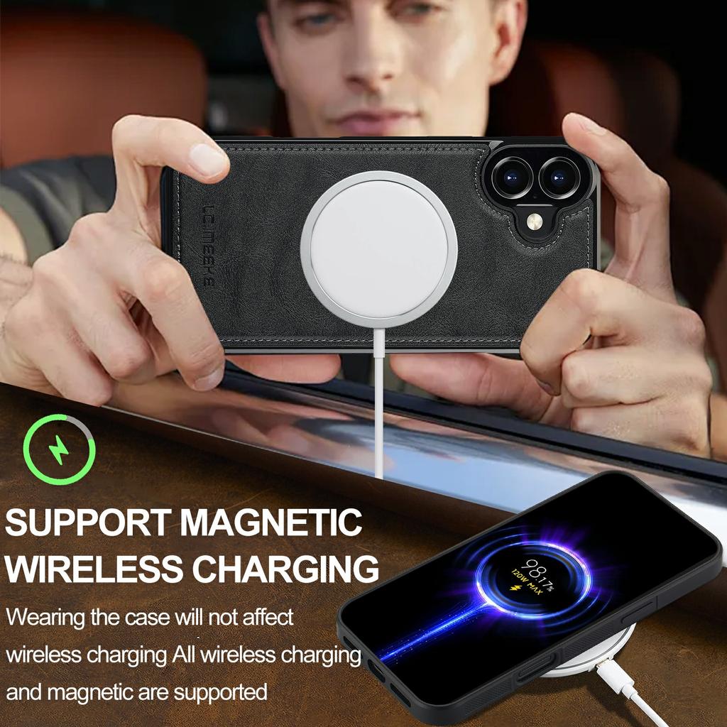 LC.IMEEKE For iPhone 16 Magnetic Case Compatible with MagSafe Leather+TPU Back Cover