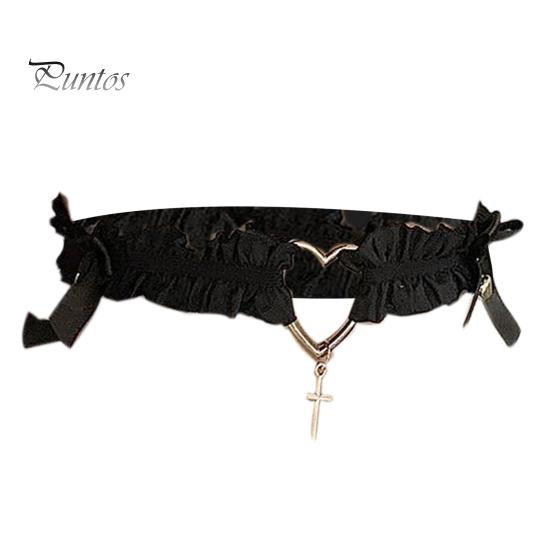 

1 шт., ремешок для ног с сердечком и крестом, декор в виде банта, нескользящая эластичная лента, готический кружевной пояс для чулок, подвязка для ног в стиле Лолиты для косплея чёрный