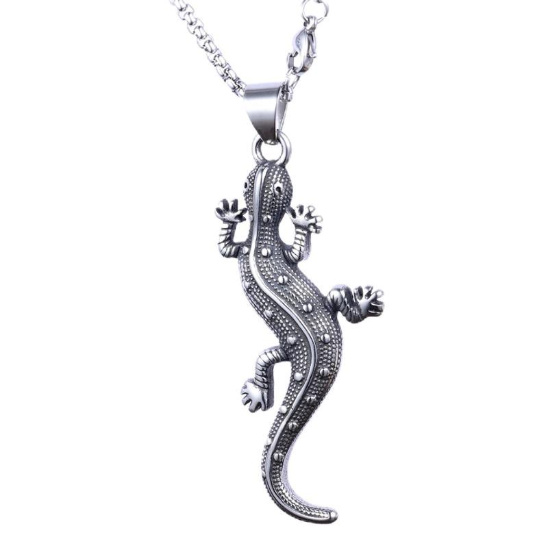 Meier Personalized retro gothic style tripod gecko three-dimensional pendant hip hop punk stainless steel necklace