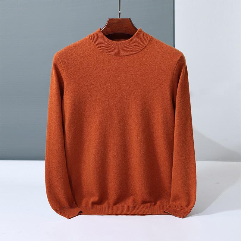 Solid color simple cashmere sweater men's semi-turtleneck pullover new knitted cashmere