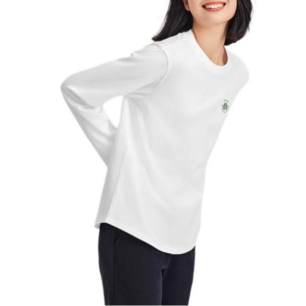 Skechers Trefoil Embroidered Skin-Friendly Pure Cotton Sports Long Sleeve T-Shirt Women Tops Bright-White L324W088-0019