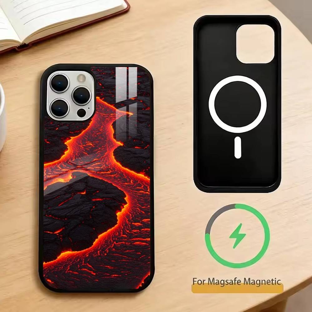 Volcano Phone Case For iPhone17,16,15,14,13,12,11 Plus,Pro Magnetic with Magsafe Wireless Charging