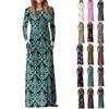 Women Fashion  Gradient Print Long  Sleeve Pockets Spaghetti Maxi Dress
