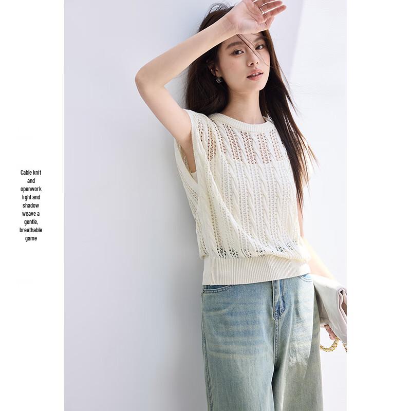 VICTORIA&VERA Women's Hollow Knit Sleeveless Round Neck Vest