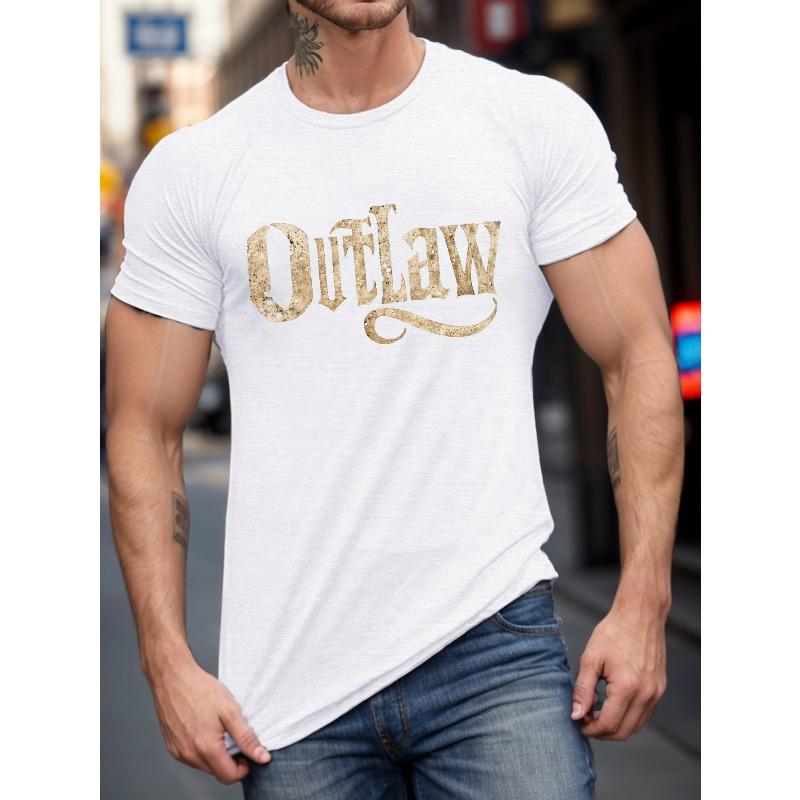 

Мужская летняя футболка больших размеров, винтажная футболка с принтом Outlaw и коротким рукавом, модные повседневные топы для повседневной жизни, больших размеров. S белый