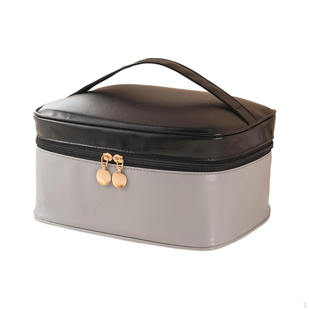 PU Leather Women Makeup Bag with Zipper, Cosmetic Travel Essentials Oil Case