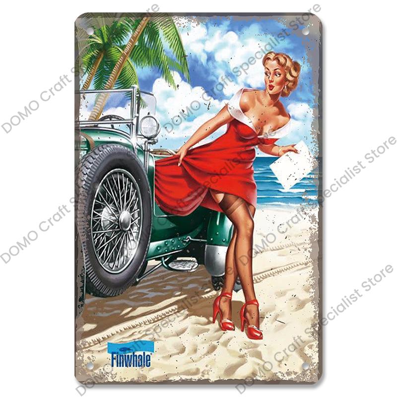 Poster Auto d'Epoca Lattine Metalliche Ragazze Sexy Auto d'Epoca Targhe Metalliche Retrò Decorazione Murale Garage Club Pub Man Cave