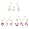 Chic Women Jewelry Set Heart Shape Crystal Necklace Heart Pendant Earrings