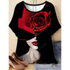Fashion Women's Crew Neck Short Sleeve 3D Flower Color Printing Flower Short Sleeve Crew Neck T-Shirt