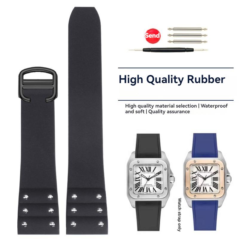 Hochwertiges Gummi-Uhrenarmband für Cartier Santos Armband Santos 100 Serie Schwarz Blau Wasserdichtes Armband Faltschließe Gürtel 21mm