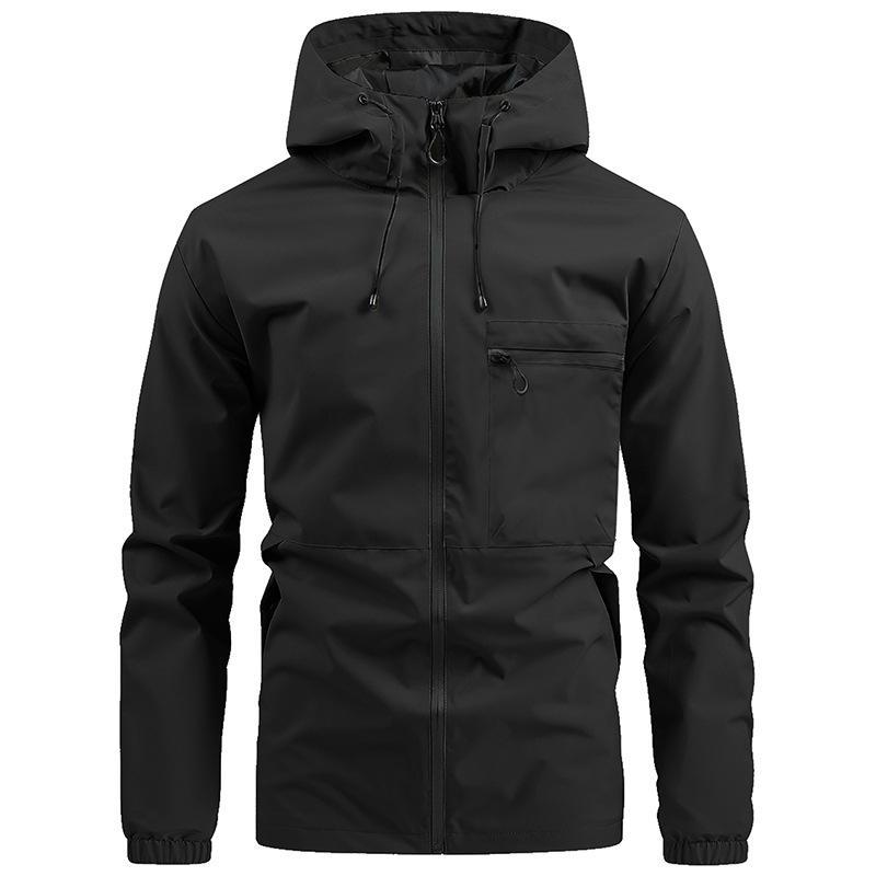

Мужская ветрозащитная куртка с капюшоном для работы - повседневный тренд для активного отдыха на весну/осень S чёрный