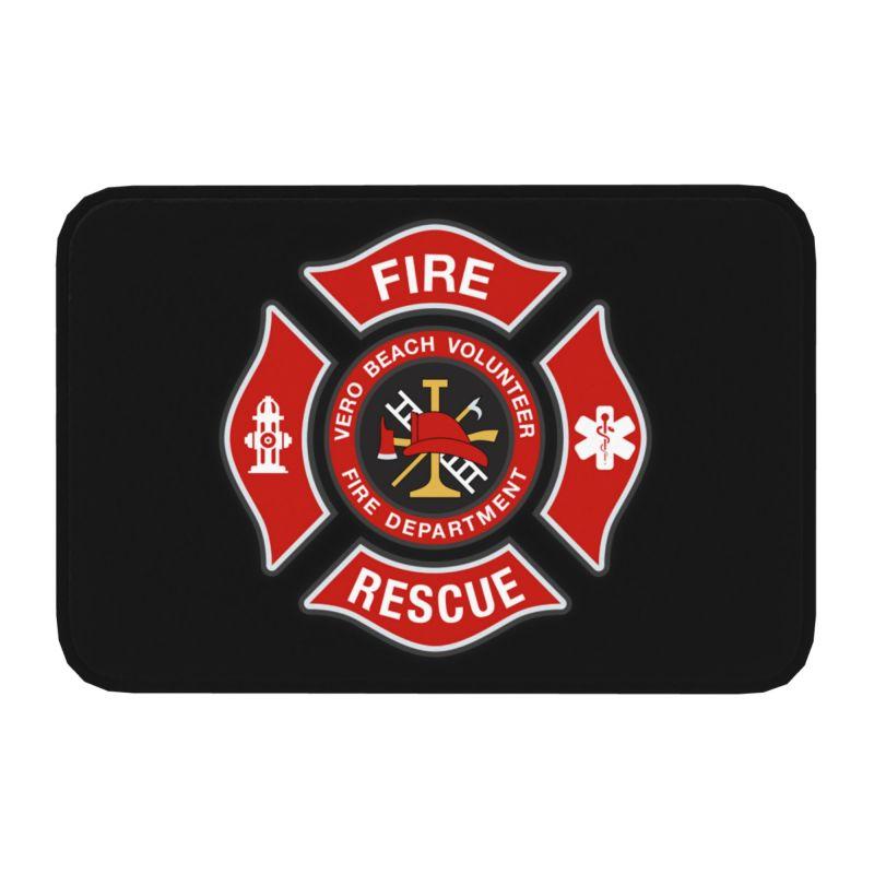 Tapis de porte personnalisé Crâne de pompier Antidérapant Entrée Cuisine Salle de bain Sol Tapis de porte Pompier Sauvetage incendie Tapis de garage 40cmx60cm