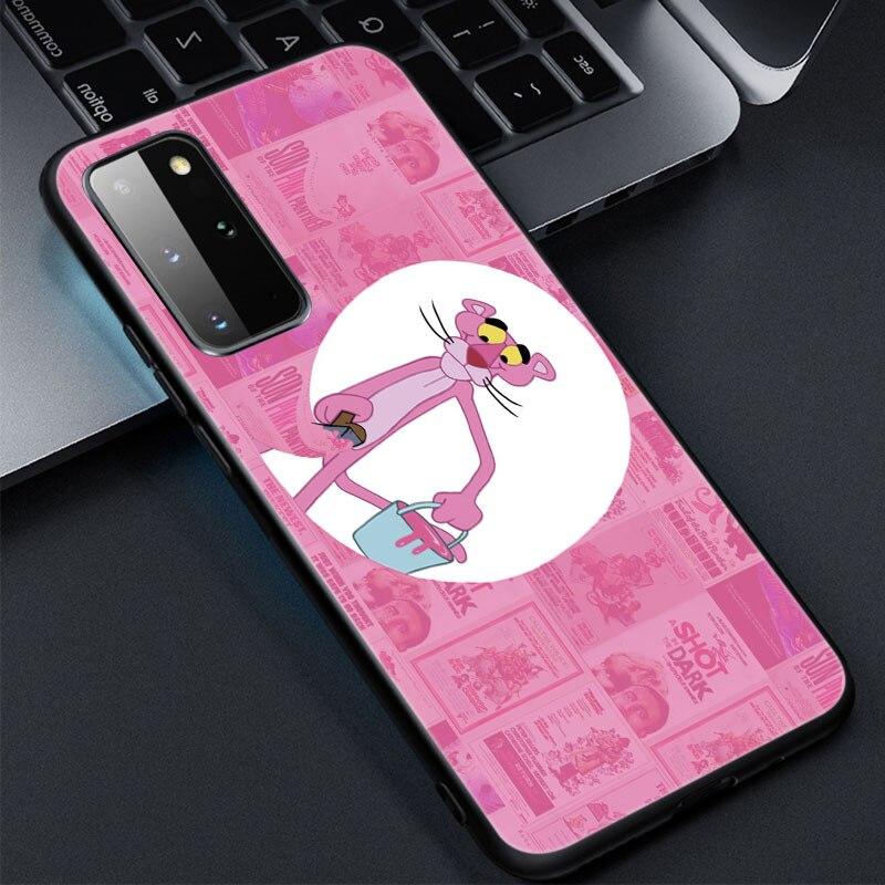 Cute Funny Pink Panther Phone Case For Samsung Galaxy S20 S21 FE S10 Lite Note 20 10 Lite S8 S9 S10E S10 Plus Ultra Black Cover