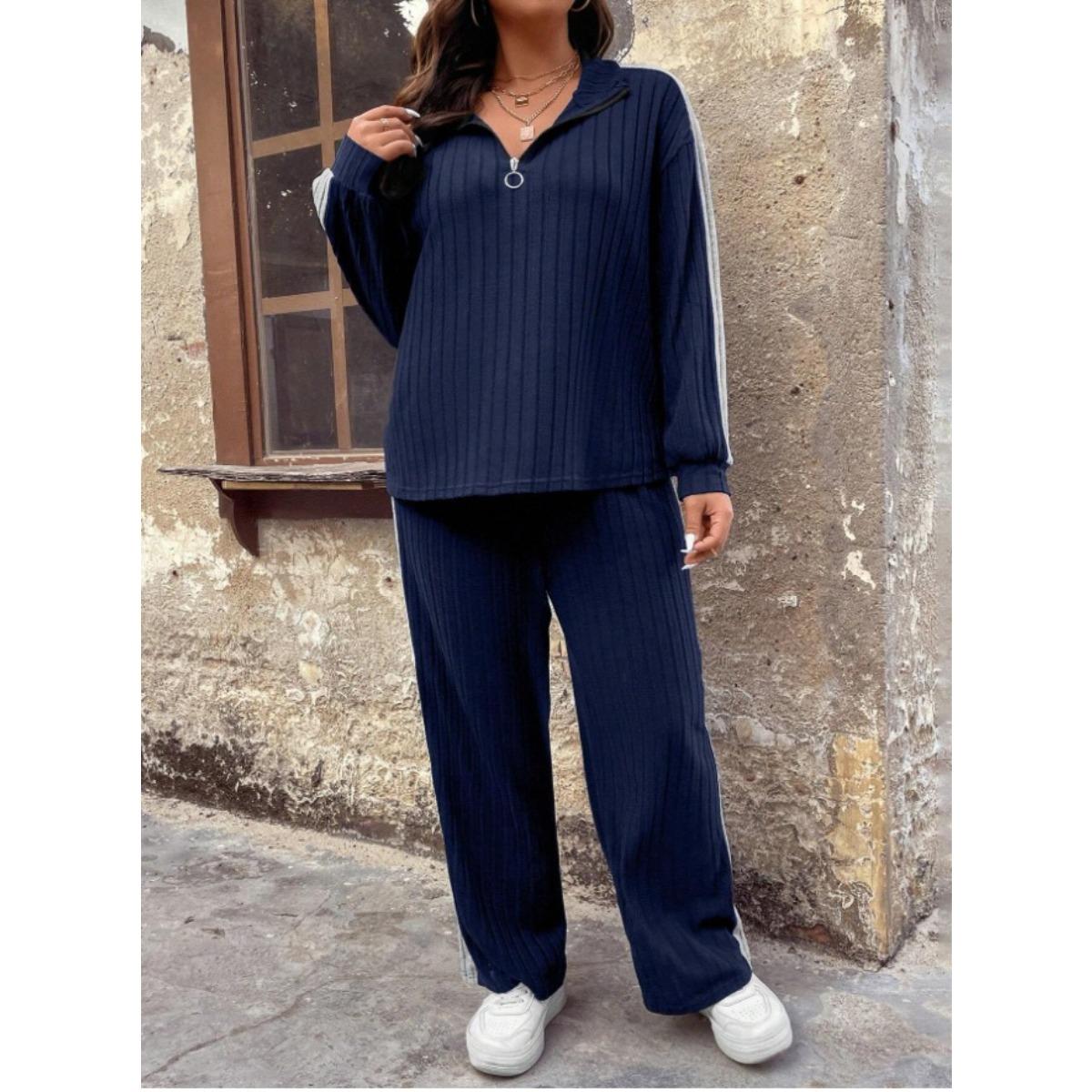 

Женский спортивный костюм на осень, высококлассный дизайн, свитшот, брюки клеш, комплект из двух предметов S темно-синий