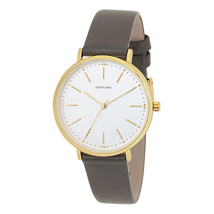 SUNFLAME Made in Simple Design Textured Faux Leather Gray Watch, Japan, Watch, Strap, Simple, Slim, Basic, Trendy, Men s, (JF4D0010) серый