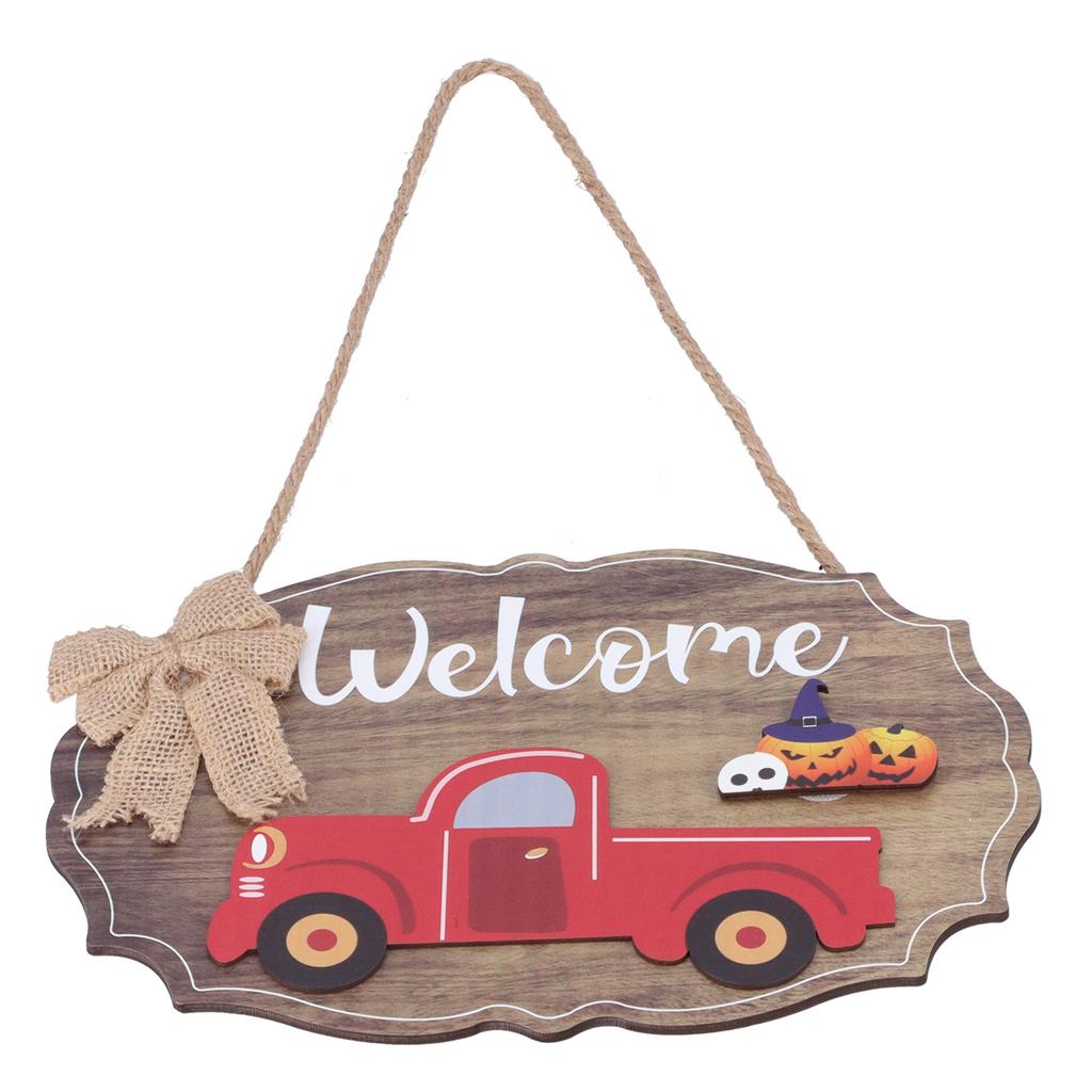 Wooden Welcome Sign with 12Pcs Interchangeable Seasonal Icons Wall Hanging Plaque for Front Door