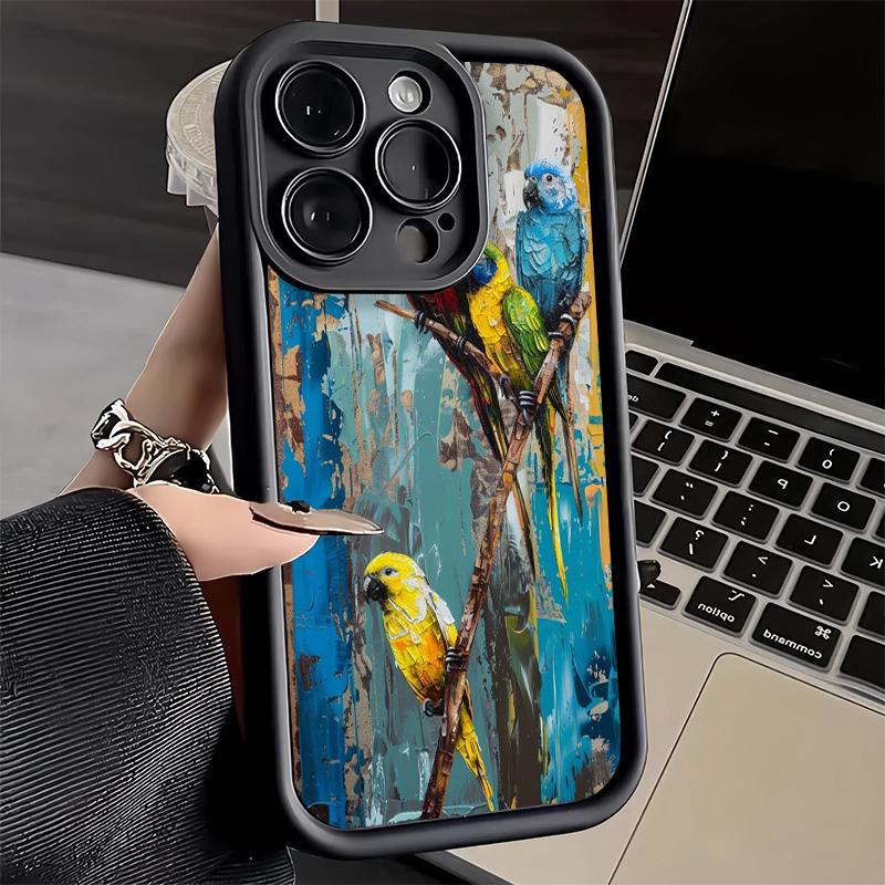 Phone Case for iPhone 17 Air 16E 15 16 Pro Max Bird Oil Painting Style Cover 14 Plus 13 12 Mini Soft Shell Silicone Fundas