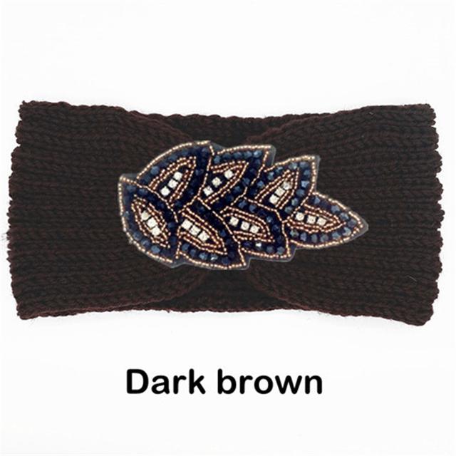 Women Rinestone Winter Headband Warmer Ear Knitted Wool Head Bands Turban Head Wrap Girl Bead Hairband Headwear Hair Accessories