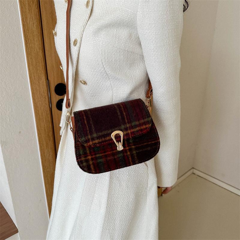 Stylish Plaid Retro Mini Crossbody Shoulder Bag Soft Pu Leather For Urban Fashion