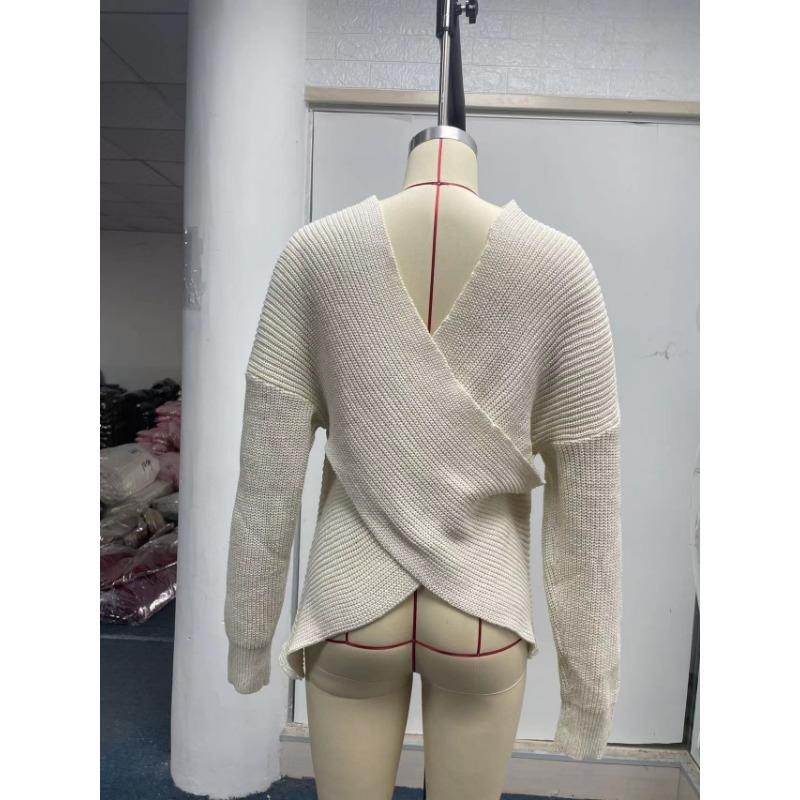 Podzimní a zimní móda Dámský svetr Křížově pletený sekční svetr