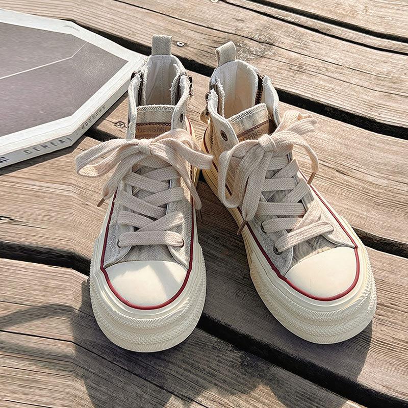 Student casual platform shoes, women's niche versatile chic shoes, 2025 new spring and autumn high-top canvas shoes