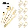 40pcs Black Gold Dinnerware Set Mirror Western Stainless Steel Cutlery Set Fork Knife Spoon Chopsticks Tableware Party Flatware