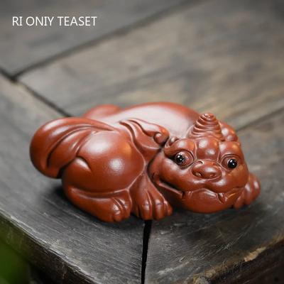Lucky Fortune Animal Statue Ornaments Chinese Yixing Purple Clay Tea Pet Handmade Sculpture Dahongpao Crafts Tea Set Decoration