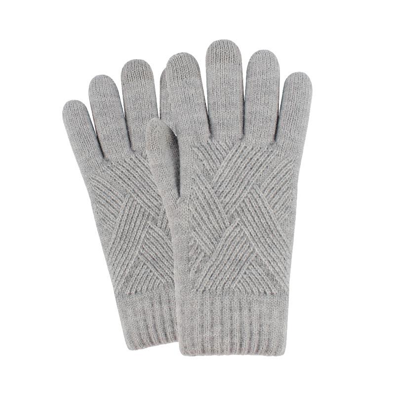 Adult Winter Touch Screen Knitted Gloves for Women Double Layer Plus Velvet Warm Cold proof Five Finger Gloves Riding Anti Slip Gloves for Men