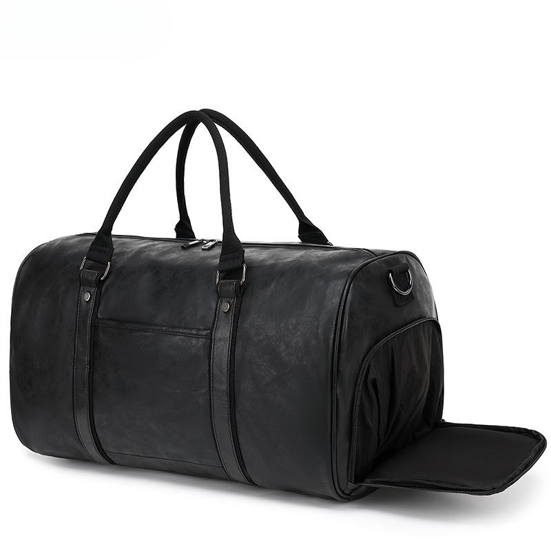Wear-resistant PU Travel Bag Business Style Solid Color Outdoor Single Shoulder Luggage Storage Bag