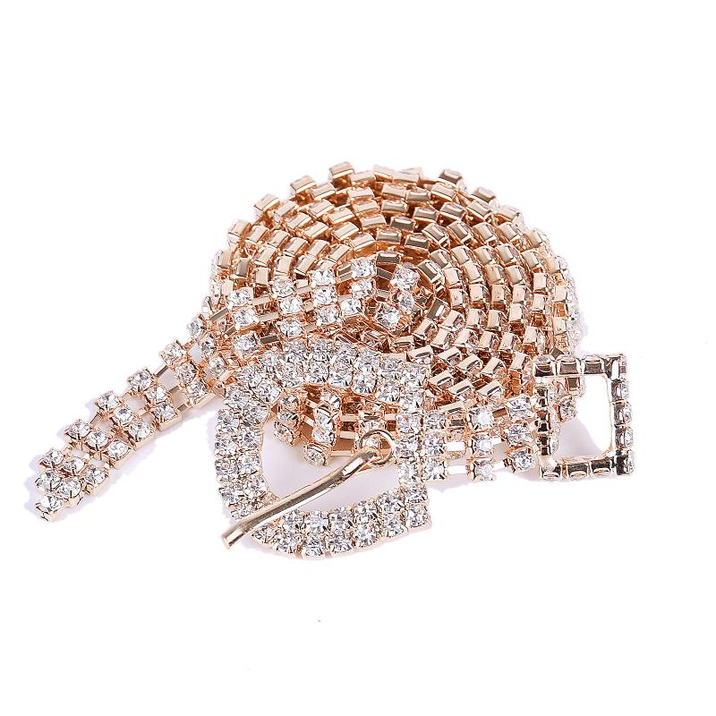 Gold And Silver Rhinestone Thin Belt Fashion Women Elegant Waist Chain With Heart Buckle Belt Skirts Jeans Accessories