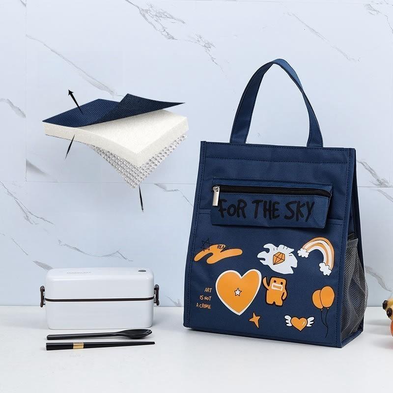 Lunch Box Handbag Student Cartoon Lunch  Bag with Large Capacity Thickened Insulation Cute Children's Hand-held Bento Lunch Bag Student Tutoring Bag