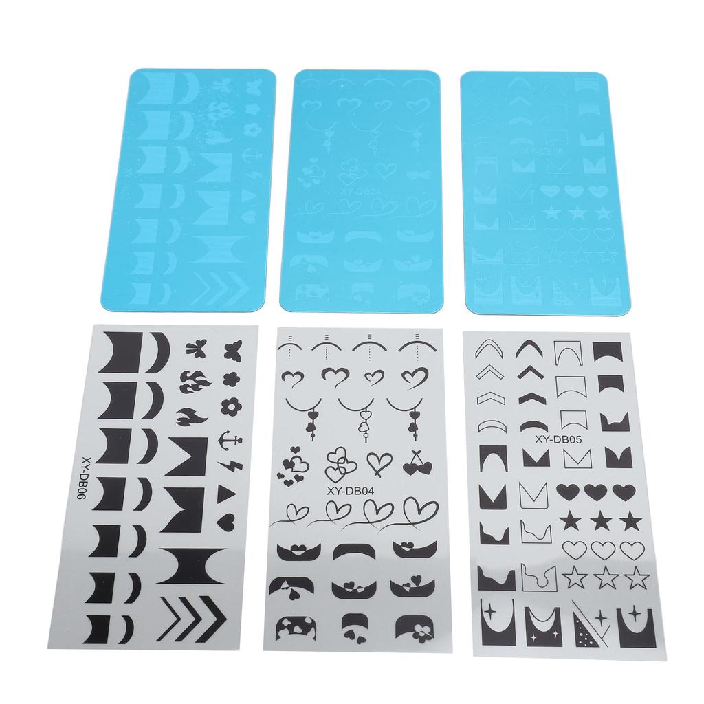3 Set Nail Art Stamping Plates Stainless Steel Protective Blue Film Different Patterns Fingernails T