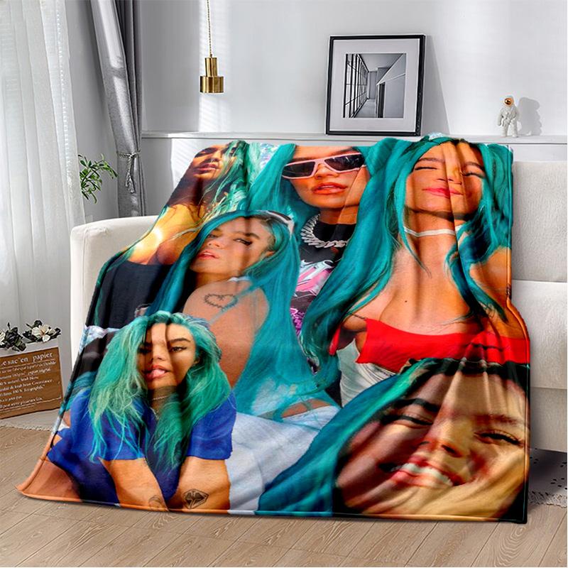 3D Baskı Karol G Singer HD Battaniye, Yumuşak Atmak Battaniye Ev Yatak Odası Yatak Kanepe Piknik Seyahat Ofis Dinlenme Kapak Battaniye Çocuklar için