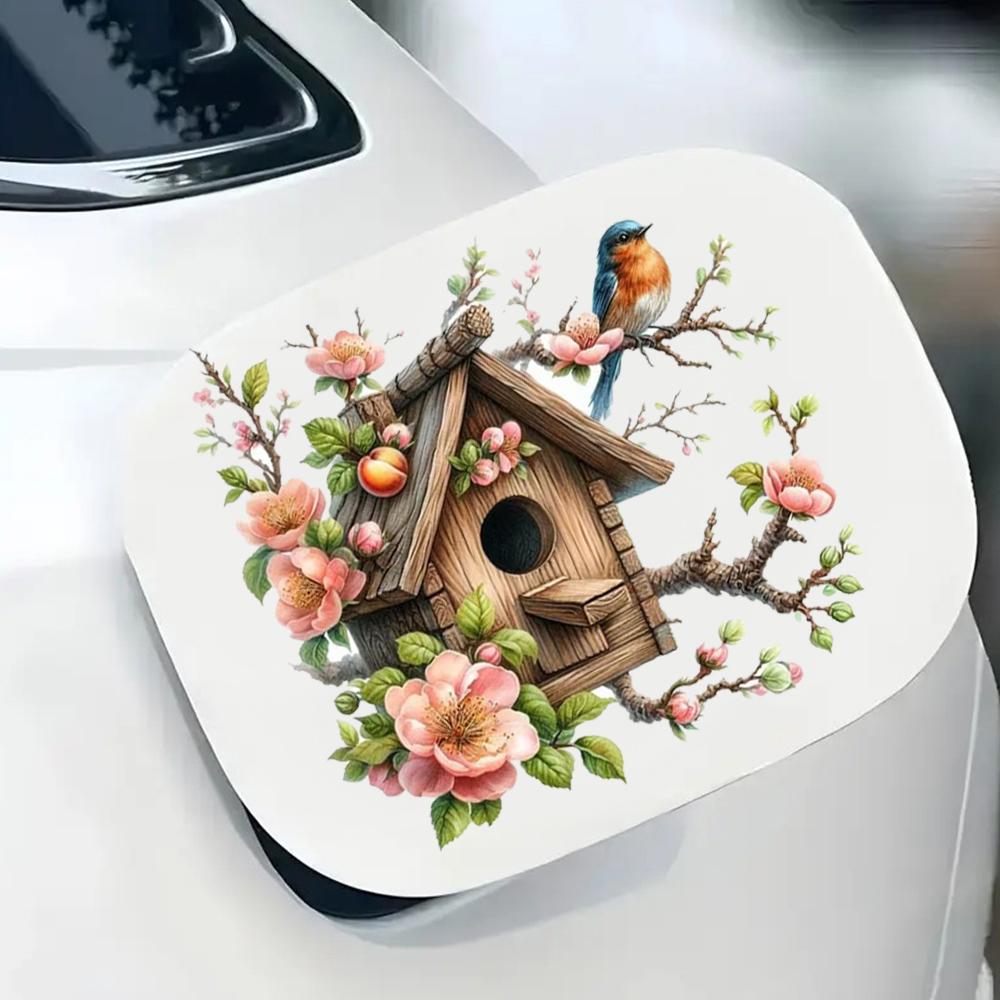 QT2482# Autocolant Realist cu Flori de Cireș și Pasăre, Potrivit pentru Laptop, Mașină, Camionetă, Furgonetă, SUV, Motocicletă, Bara de Protecție, Geam