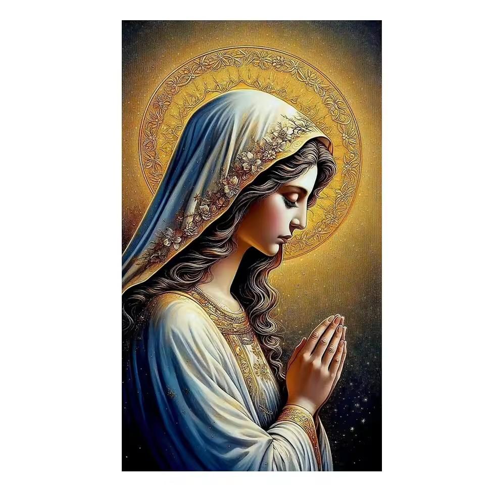 Full Square Round Diamond Painting Kit Religion Art Virgin Mary Praying Diamond Embroidery Handmade Mosaic Home Decoration