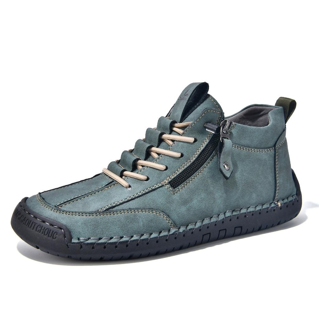 New Classic Handmade Leather Men Shoes Zipper Design Outdoor Sneakers Slip On Casual Shoes Leather Breathable Men Ankle Boots