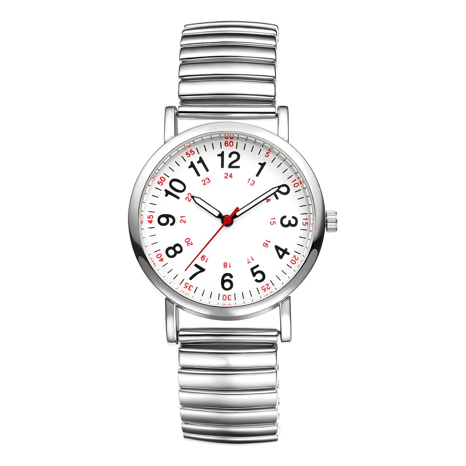 

Unisex Analog Watch with Stainless Steel Strap, Waterproof: Easy to Read 24-Hour Display, Elastic Band, Quartz Movement, Silver and Gold, Fashion