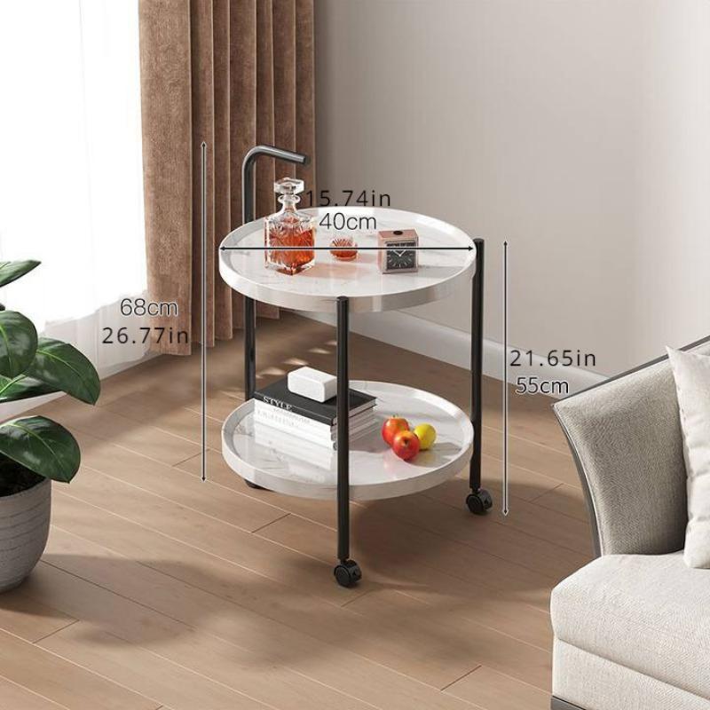 Multifunctional Double-Layer Coffee Table with Wheels, Hardwood Side Table and Rolling Storage, Ideal - Brown, Retro Style