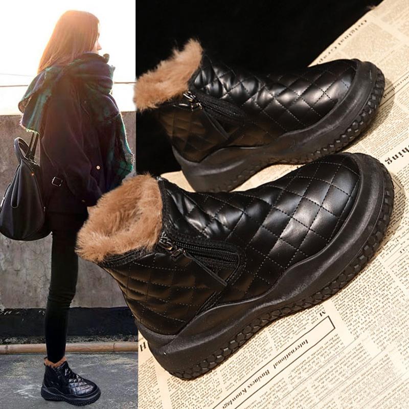 Women's Large Size Soft Sole Winter Warm Fur One Snow Boots Padded Lined Ankle Boots Non-slip Hiking Sports Cotton Boots