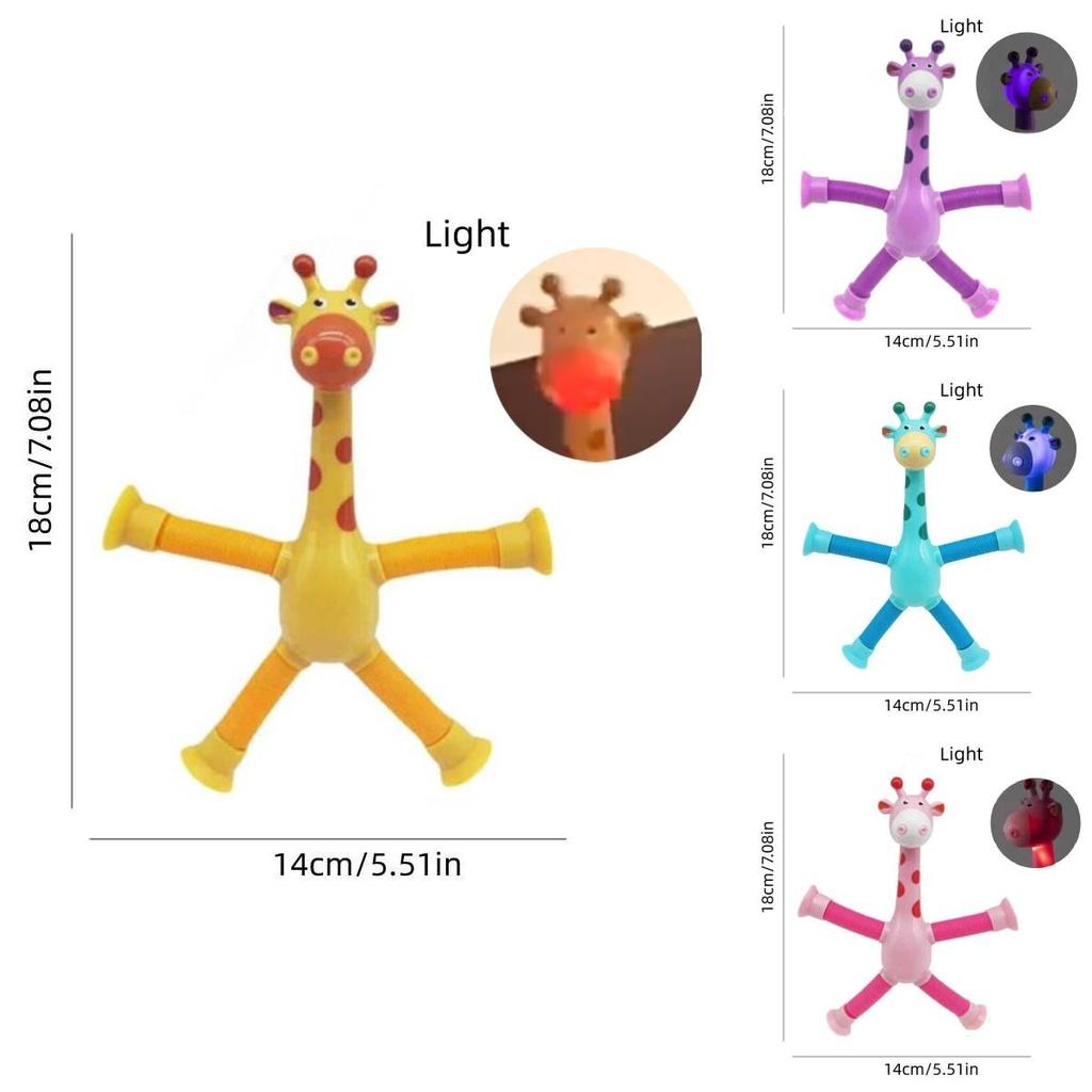 Long-necked Giraffe Stretching Toy With Suction Cup And Glow-in-the-dark Feature