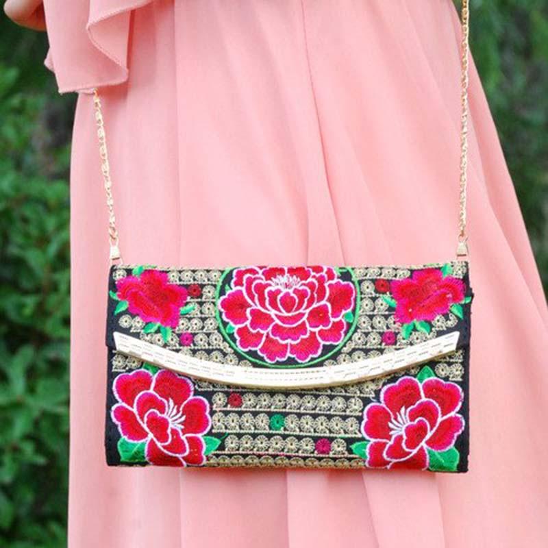 Luxurious Women Ethnic National Flower Bags Handbag Embroidered Clutch Small Flap