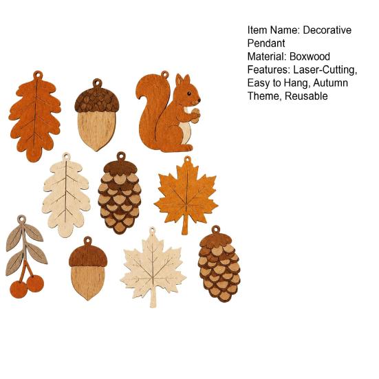 Indoor Outdoor Garden Decor Fall Wooden Garland Decor, Rustic Autumn Hanging Ornament with Squirrel Tactile Wall Art Maple Leaf Pinecone, Harvest
