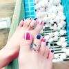 24Pcs Glossy Lake Blue Press On Toenails Full Coverage Artificial Acrylic Fake Toe Nails Removable Wearable Nail Art