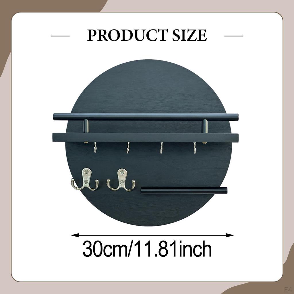 Key Holder Wall Mount Shelf Mail Organizer Tray Hooks for Bathroom Office