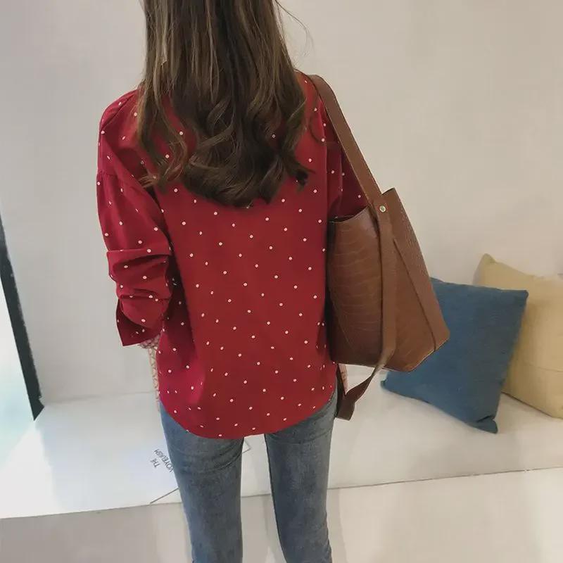 Early Autumn Women's Polka Dot Chiffon Shirt - Long-Sleeved Hong Kong & Korean Style