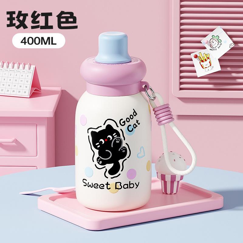 New cute children's thermos cup, small and portable water cup for students and girls, high value and small capacity straw milk cup