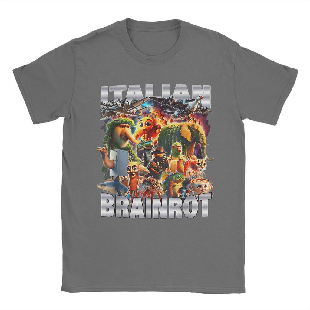 Types of Italian Brainrot Meme Character T Shirt Unisex Cotton Vintage TShirts Round Neck Tee Shirt Short Sleeve Clothes Summer