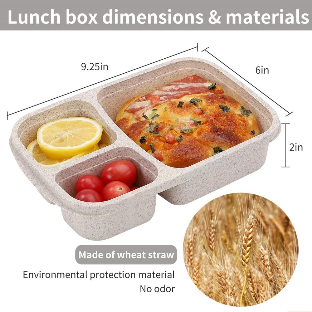 1/4pack Bento Lunch Box Set 3 Compartment Food Storage Containers Wheat Straw Meal Prep Lunch Box Plastic Food Storage Container